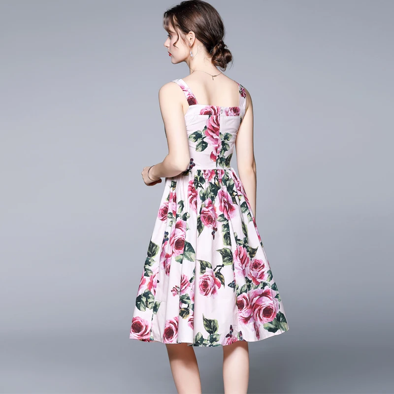 Banulin Designer Women Dress High Quality 2021 Summer Runway Fashion Spaghetti Strap Backless Flower Print Boho Short Dress