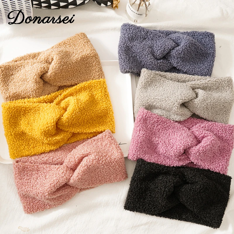 

Fashion Wide Elastic Cross Headband For Women Winter Faux Fur Solid Color Turban Bandage Bandanas HairBands Knotted Headwrap