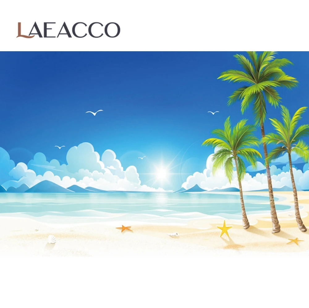 Тропический фон Laeacco для фотосъемки с изображением моря пляжа пальм дерева