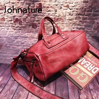 

Johnature 2020 New First Layer Cow Leather Women Bag Hand Painted Messenger Bag Vintage Large Capacity Handbag Shoulder Bags