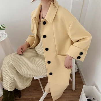 

Nicesnowl 2019 New arrival Women Woolen Coat Thicken Long Sleeve Medium-short Collar Open Front Parka Belt Women Coat