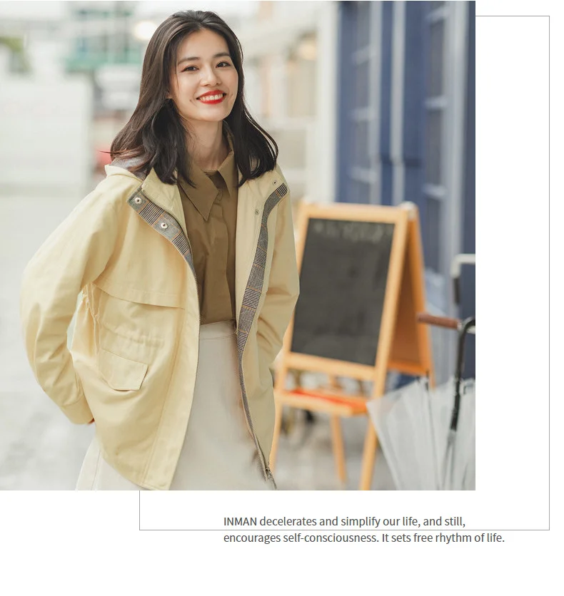 INMAN, осень, Новое поступление, модное, контрастное, с капюшоном, модное, с опущенными плечами, с рукавами, свободное, все Mathced, женское короткое пальто