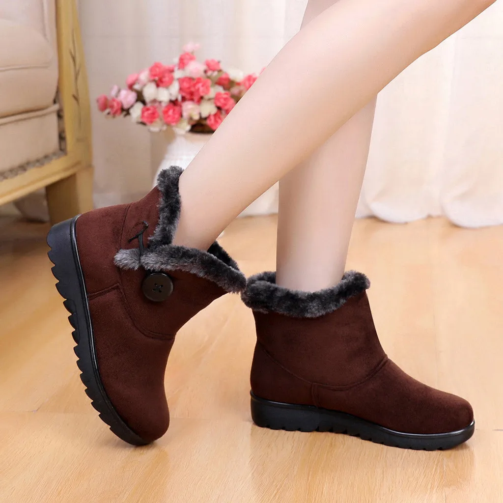 SAGACE Women Short Snow Boots Winter Warm Faux Fur Ladies Solid Flock Button Fashion Round Toe Ankle Boot Female Footwear Shoes