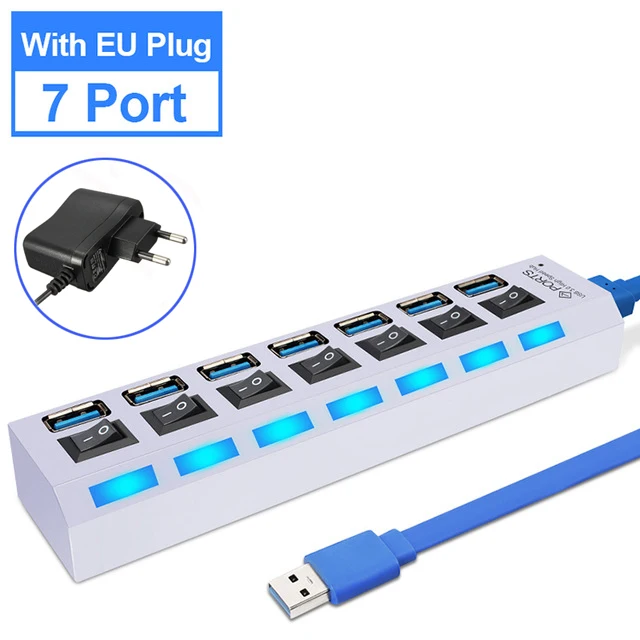Usb-концентратор 3,0 4/7 порт Micro USB 3,0 концентратор разветвитель с адаптером питания мульти USB C Hab высокоскоростной 5 Гбит/с Тип C 3 переключатель концентратора для ПК - Цвет: 7 Port White Whit EU