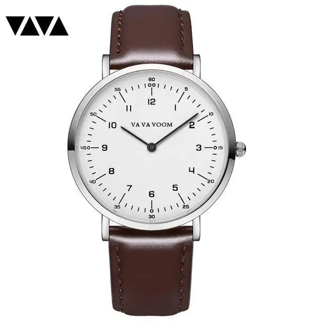brown silver Мужские часы люксовый бренд кварцевые ремешок из натуральной кожи минималистичные ультратонкие наручные часы водонепроницаемые высококачественные Прямая D - Цвет: brown silver
