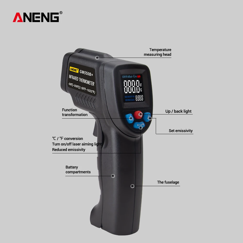 ANENG GM550B+ цифровой инфракрасный термометр гигрометр Метеостанция измеритель температуры измеритель влажности лазерный термометр