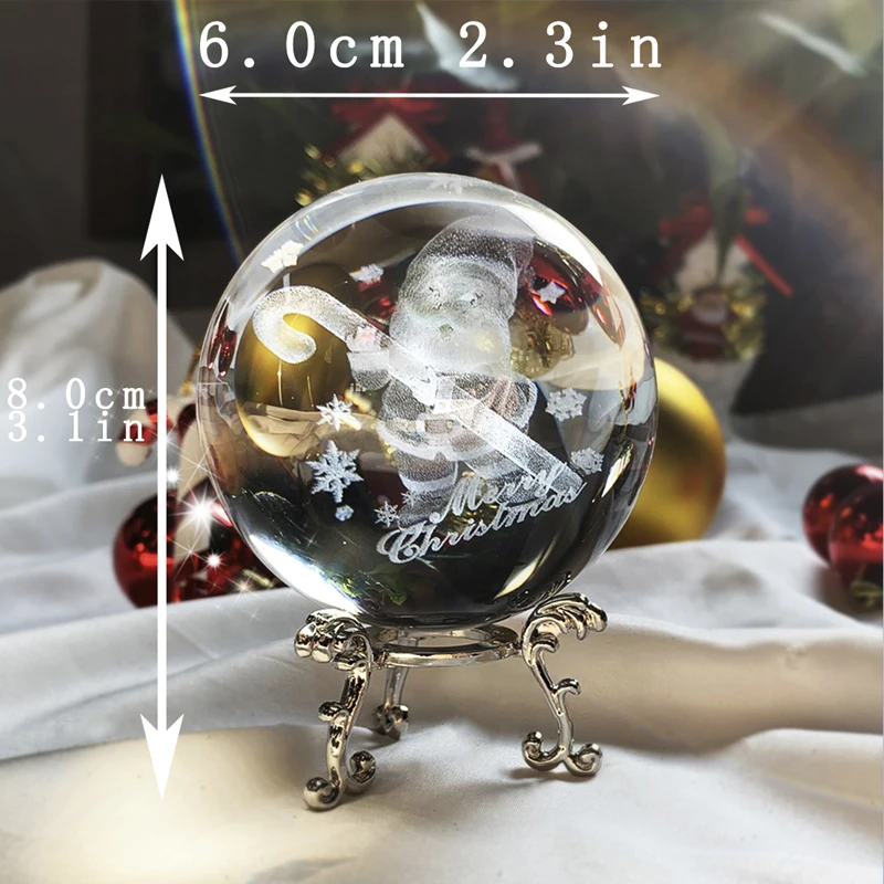 H& D 60 мм Хрустальный шар с бесплатной подставкой фигурка 3D резьба Санта Клаус пресс-папье Рождественский орнамент коллекционный подарок домашний декор