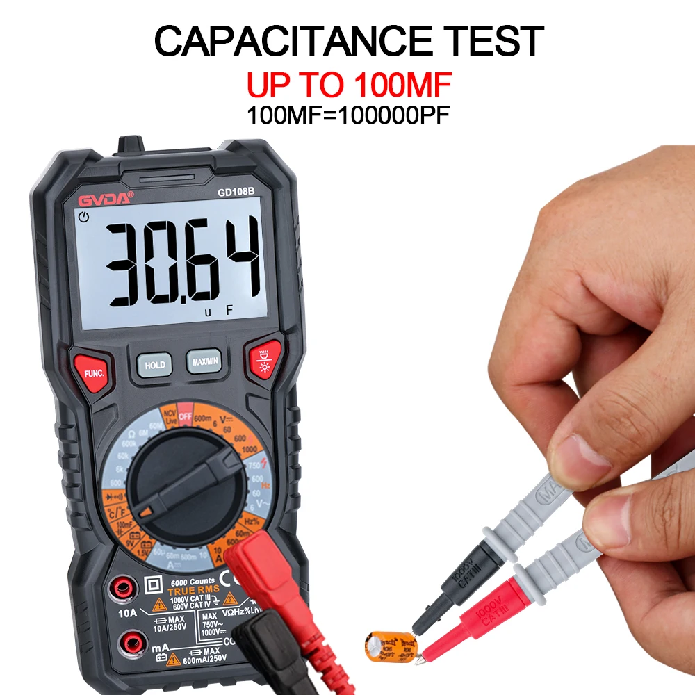 Digital Multimeter Ture RMS Auto Range 6000 Counts 1000V 10A AC DC Ohm Hz NCV Live Voltage Temperature Meter digital multimeter multimeter tester analog multimeter