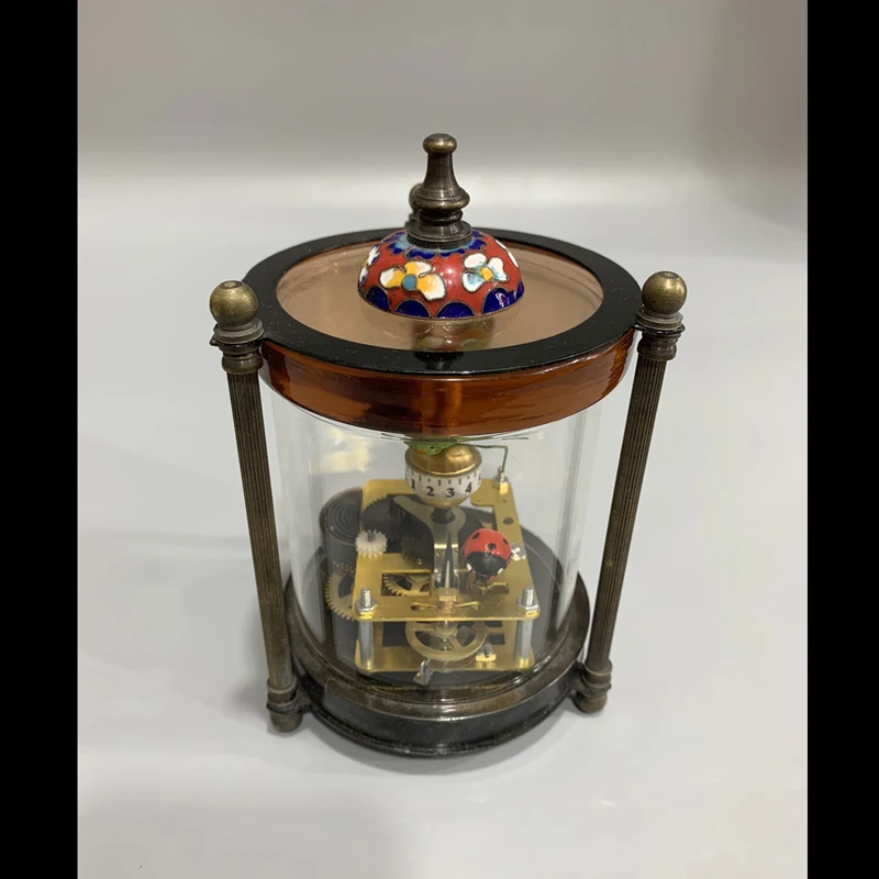 Elaborate Chinese collection home decorative copper Katydid ladybug old Cloisonne mechanical clock (cloisonne's color random)