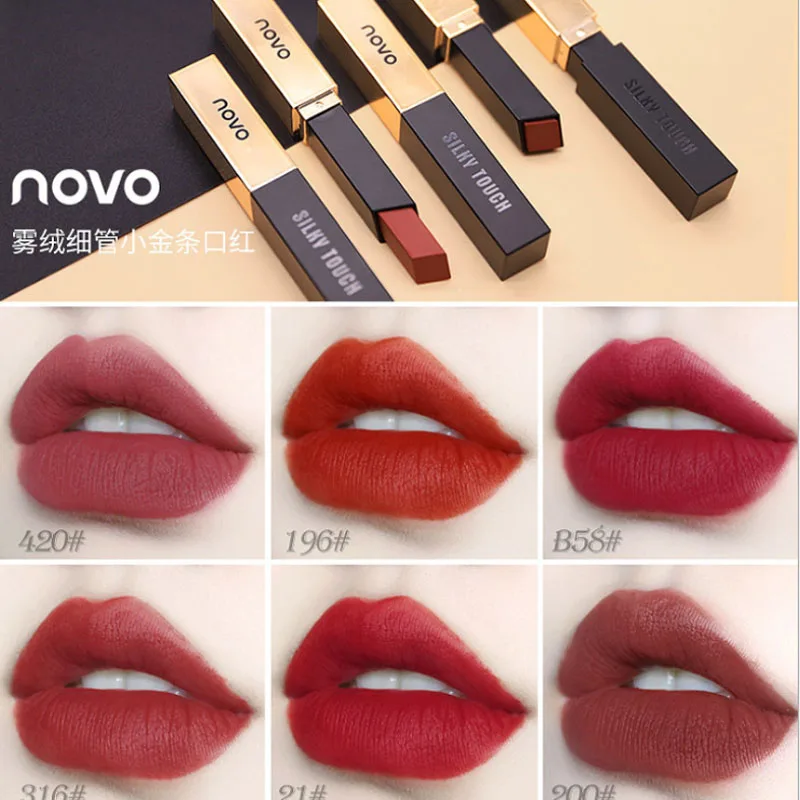 

NOVO 2019 Matte Lipstick Small Gold Bars Luxury Silky Touch Waterproof Long Lasting Nourish Moisturizing Lip 6 colors Lip Makeup