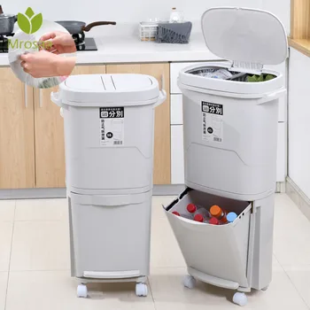 

38L/45L Plastic Large Double Layers Trash Can Kitchen Waste Sorting Bins Double-deck Cover Classified Dustbin Storage Bucket