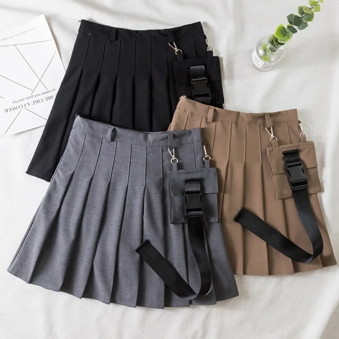 Осенняя винтажная стильная шикарная Повседневная плиссированная мини-юбка-трапеция с карманами faldas mujer moda harajuku женская одежда модная Фирменная Новинка