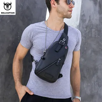 

BULLCAPTAIN MEN Shoulder BAGS Brand Casual Messenger Bags Fashion GENUINE Leather Male Crossbody Chest Bag Men Leather Bag