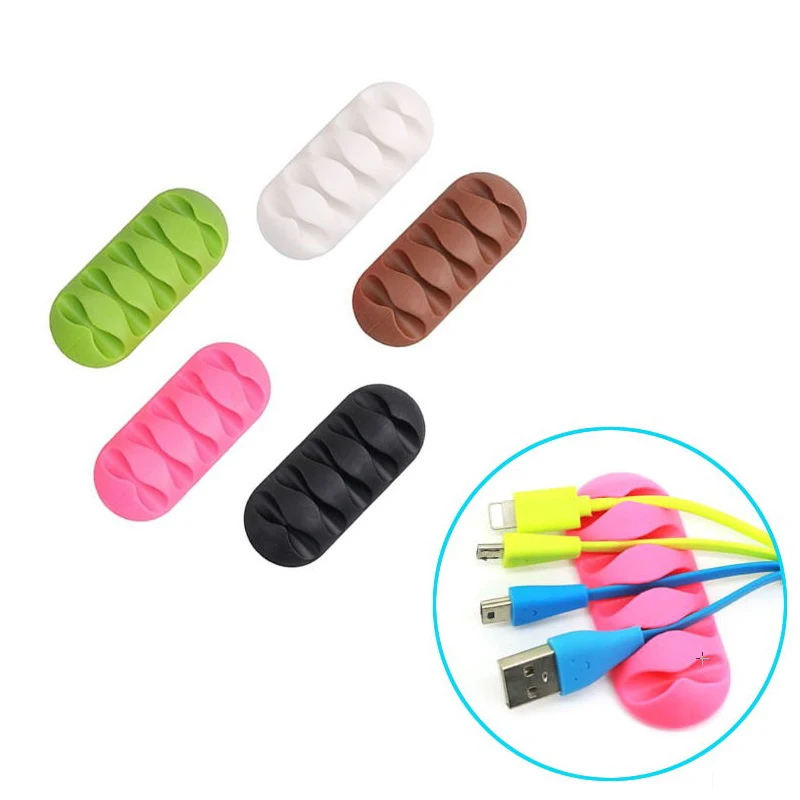 Desktop phone Cable Winder Earphone clip Charger Organizer Management Wire Cord fixer Silicone Holder 5 slot Strip images - 6
