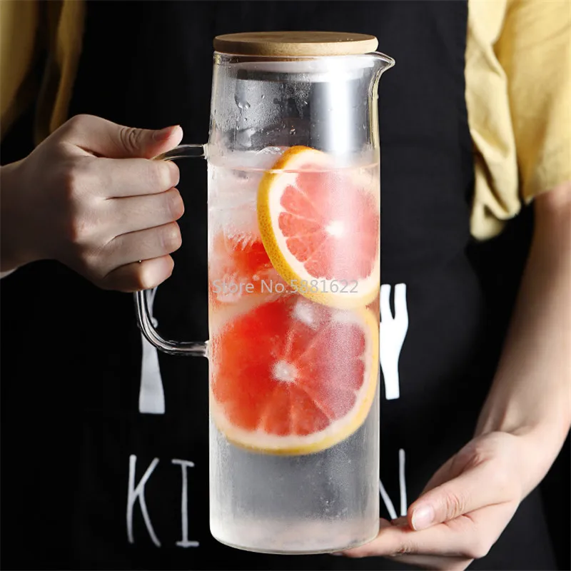 Nordic Creative Transparent Glass Water Bottle Juice Jug High Capacity Heatable Tea Pot Kettle Heat-resistant Leak-proof Carafe | Дом и сад