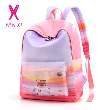 

Fashion Gradient Color Desgin Student's School Bag High Quality Waterproof Oxford Girl's School Backpack Satchel Book School Bag