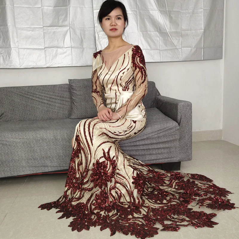 

Gold Color African Lace Fabric 2019 Embroidered Nigerian Laces Fabrics High Quality French Tulle Lace Fabric With Sequins S1737