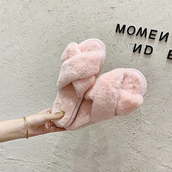 

New Women Home Slippers Winter Warm flip flops Shoes Woman Slip on Flats Slides Female comfortable Faux Fur Slippers 36-41