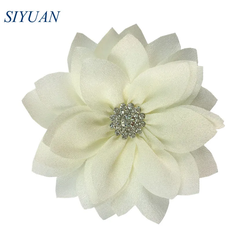 30pcs/lot 9cm Rhinestone Beaded Fabric Flower with Hair Clip Multy Layer Lotus Flower Fashion Hair Accessories TH300 - Цвет: 6-ivory