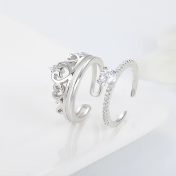 

Hot Sale 925 Sterling Silver Korean New Double Crown Ring Couple Models Micro-inlaid Zircon Opening Fine Jewelry Holiday Gifts