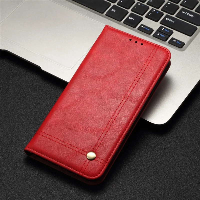 Кожаный чехол для Xiao mi Red mi Note 8T 7 8 6 5 Pro 8A 7A 6A Магнитный чехол-книжка для mi A3 A2 9 8 Lite 9T Note 10 Pro - Цвет: Красный