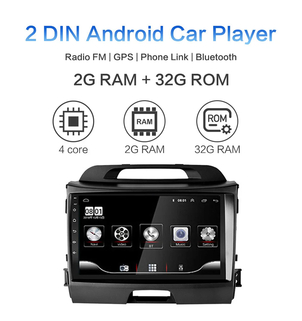 2G Оперативная память 32G Встроенная память Android 8,1 2din автомобильный Радио Мультимедийный видеоплеер навигации gps для KIA sportage 2011 2012 2013
