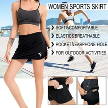 Дышащая Полиэстеровая Спортивная юбка для женщин, юбка-брюки, мини-юбка с карманом для телефона, отверстие для кабеля для бадминтон, бег, фитнес