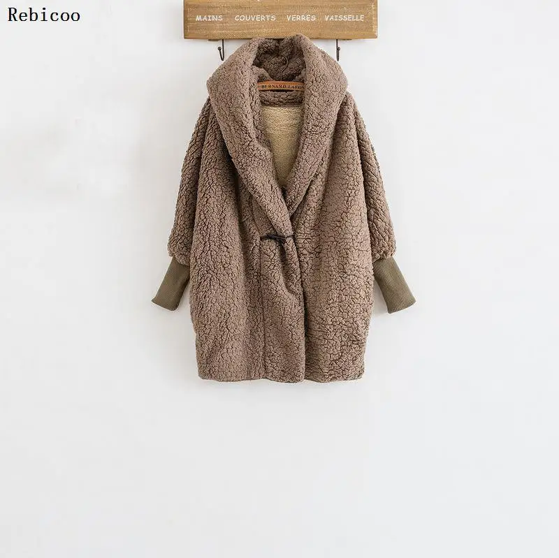 

Women Casual Autumn Overcoat Faux Lambswool Oversized Jacket Coat Winter Warm Hairly Jacket Women Outerwear Female Overcoat