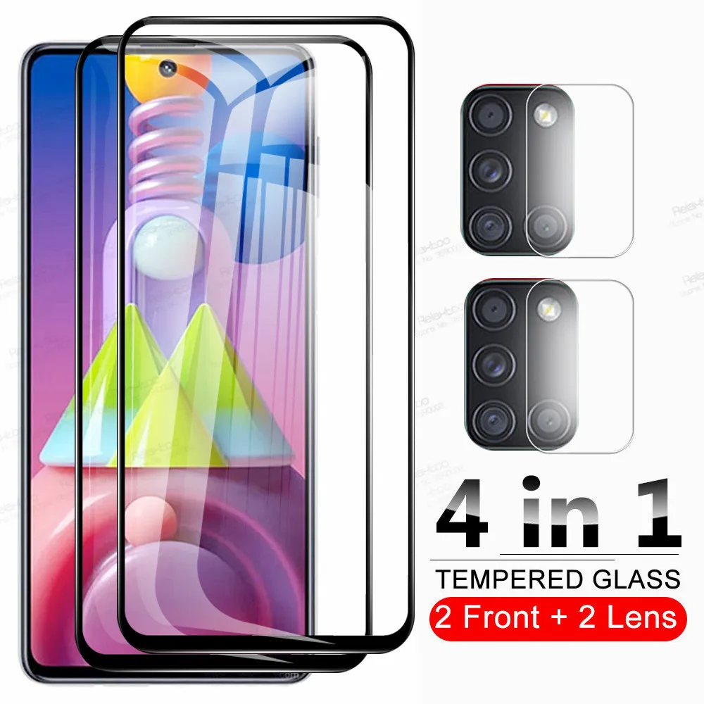 Закаленное стекло 4 в 1 для камеры Samsung Galaxy M51, M31, M21, M11, M21S, M12, M31S, M 51, 31, 21, 11, 12, Защитная пленка для экрана