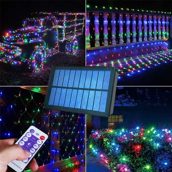 3X2M Xmas Solar Led Net Mesh String Light Outdoor Tuin Gordijn Net Fairy Garland Voor Kerstmis Nieuwjaar Wedding party