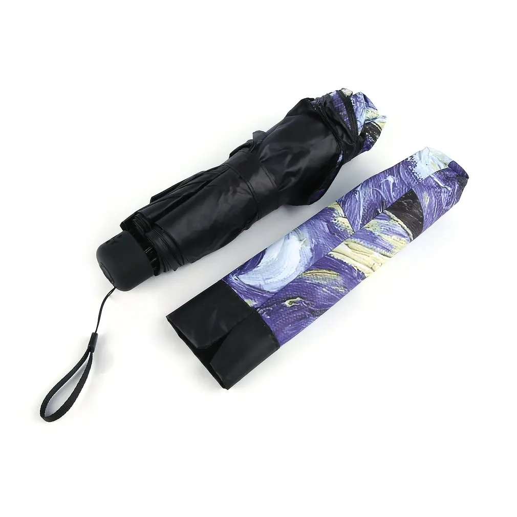 

Fashion Van Gogh Oil Painting Arts Innovative All-weather Umbrella Waterproof Folding Coating Inside Sunshade Anti-UV Rain gear