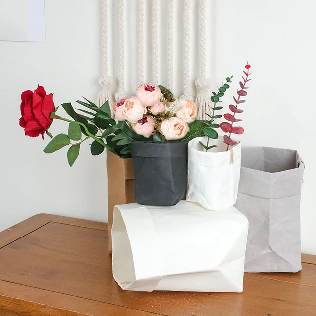 Mosható Kraft Papír Virágcserép Mini Pozsgás Növények Ültetvényes Edény Kreatív Asztali Virág Edények Újrahasznosítható Többfunkciós Otthoni Tárolózsák
