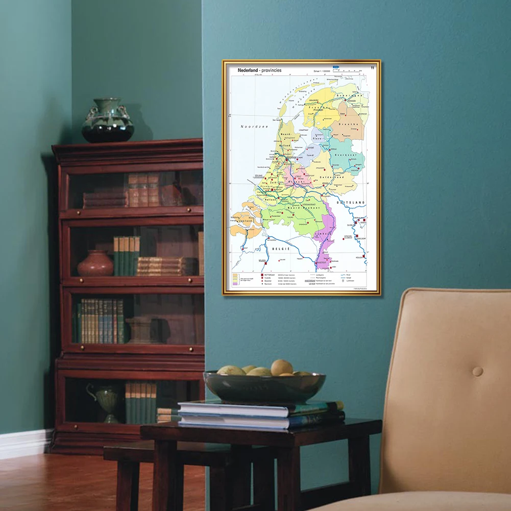 42*59cm Netherlands Provinces Map in Dutch Small Size Wall Art Poster Canvas Painting Home Decor School Supplies