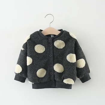 

Baby Girls Winter Fleece Jacket Round Neck Polka Dots Buttons Long Sleeve Coat Outerwear Toddler Girl Coat Baby Winter Clothing
