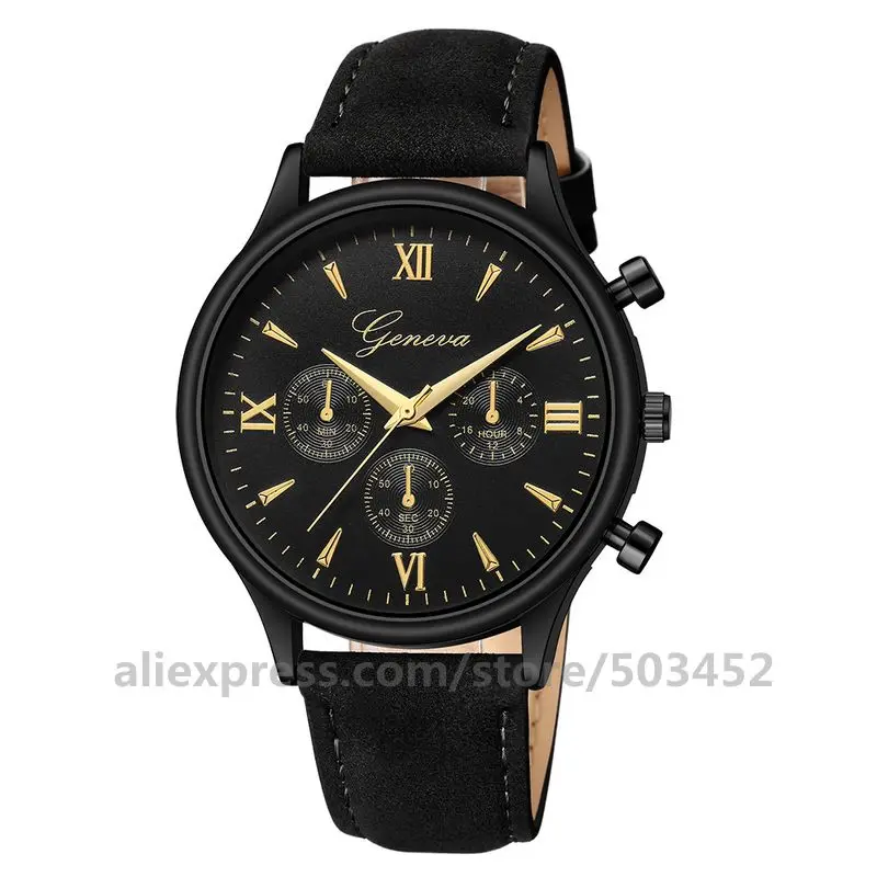 all black gold 100 шт./лот, Женева, 644,, часы, кожа, спортивные часы, мужские, простые, новые, наручные часы, опт, три глаза, Erkek Kol Saati - Цвет: all black gold