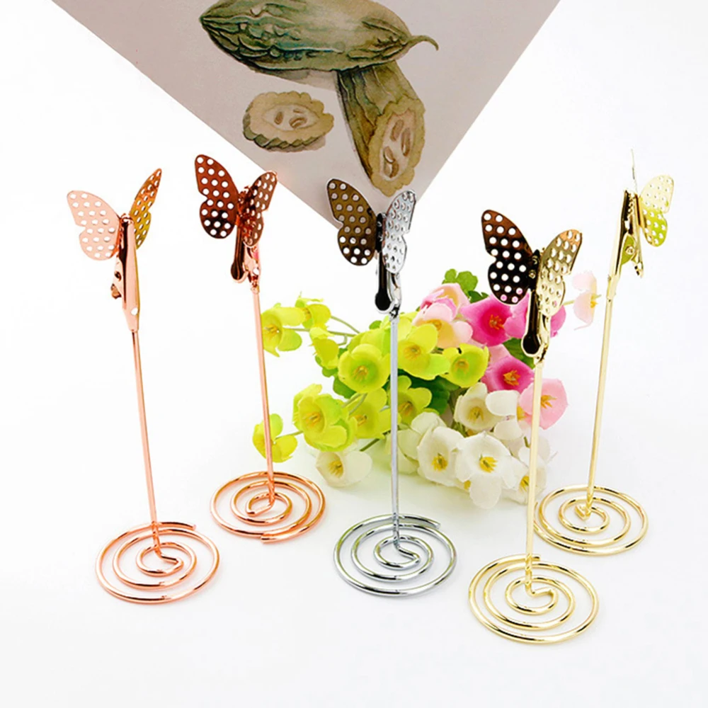 

10 Pcs Butterfly Shaped Note Holder Wedding Seat Table Photo Cards Memo Clip with Base