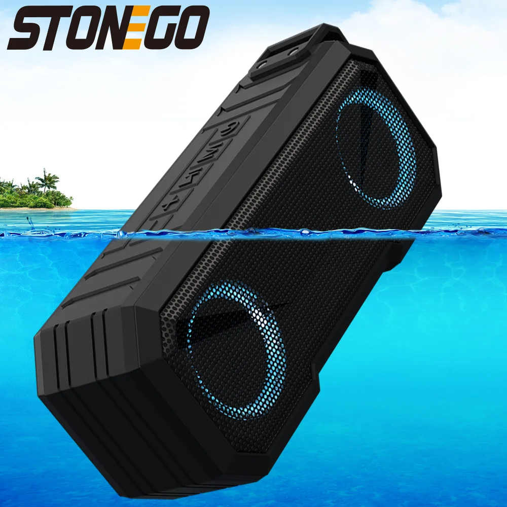 STONEGO Portable Bluetooth Speaker Wireless Flash Light Speaker TWS Bass Stereo IPX7 Waterproof Loudspeaker FM 12H Playtime