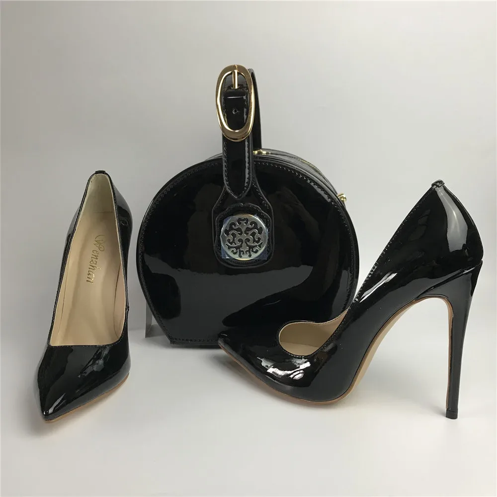 Модные черные туфли на высоком каблуке и женские сумочки в комплекте, женские туфли-лодочки без шнуровки с сумочкой в комплекте, хорошее качество, 36-43, A9-3 - Цвет: as picture