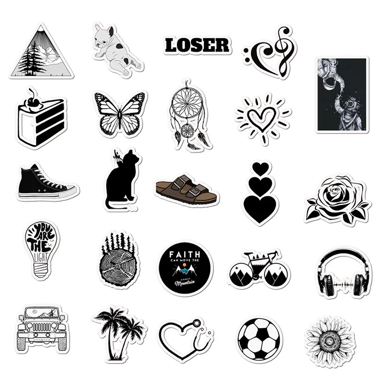 50pcs vsco stickers black white waterproof stickers pack girls for on laptop pc phone suitcase luggage skateboard toy sticker sticker aliexpress