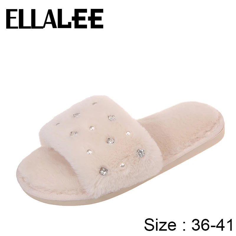 Меховые тапочки для женщин теплые комнатные из хлопка на мягкой подошве с