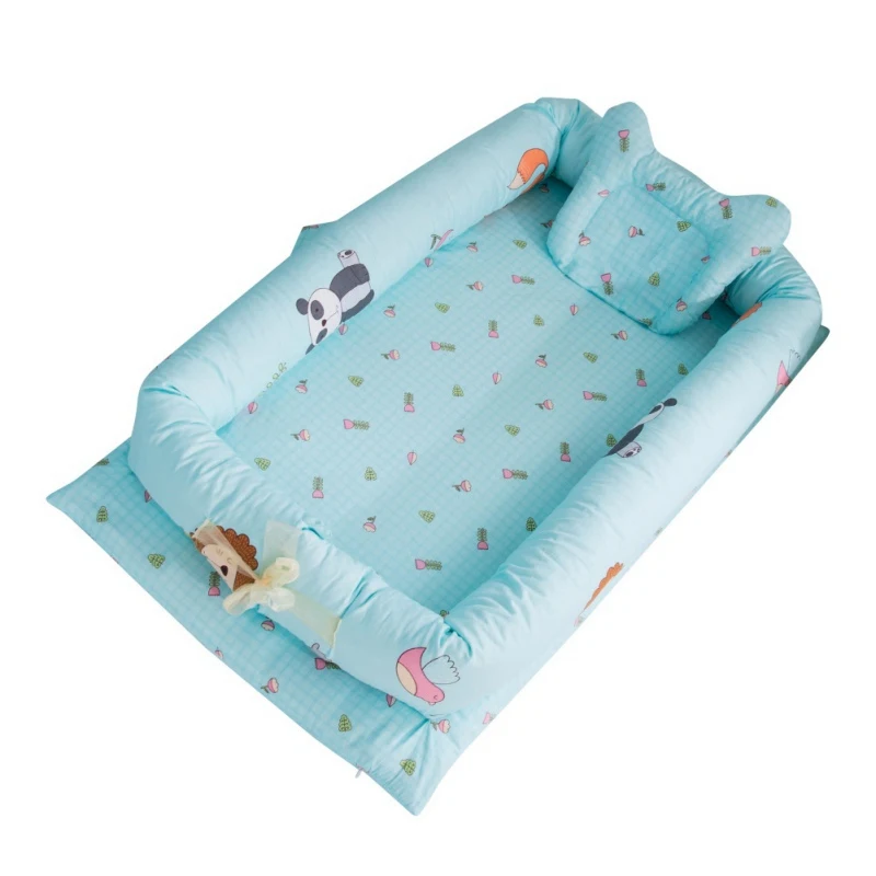Переносная кровать с подушкой детский шезлонг для новорожденных кроватки дышащий и сна Гнездо с подушкой - Цвет: XZ0688A2