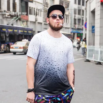 

Summer new large size men's clothing plus fat increase gradient printing fat round neck short sleeve T-shirt