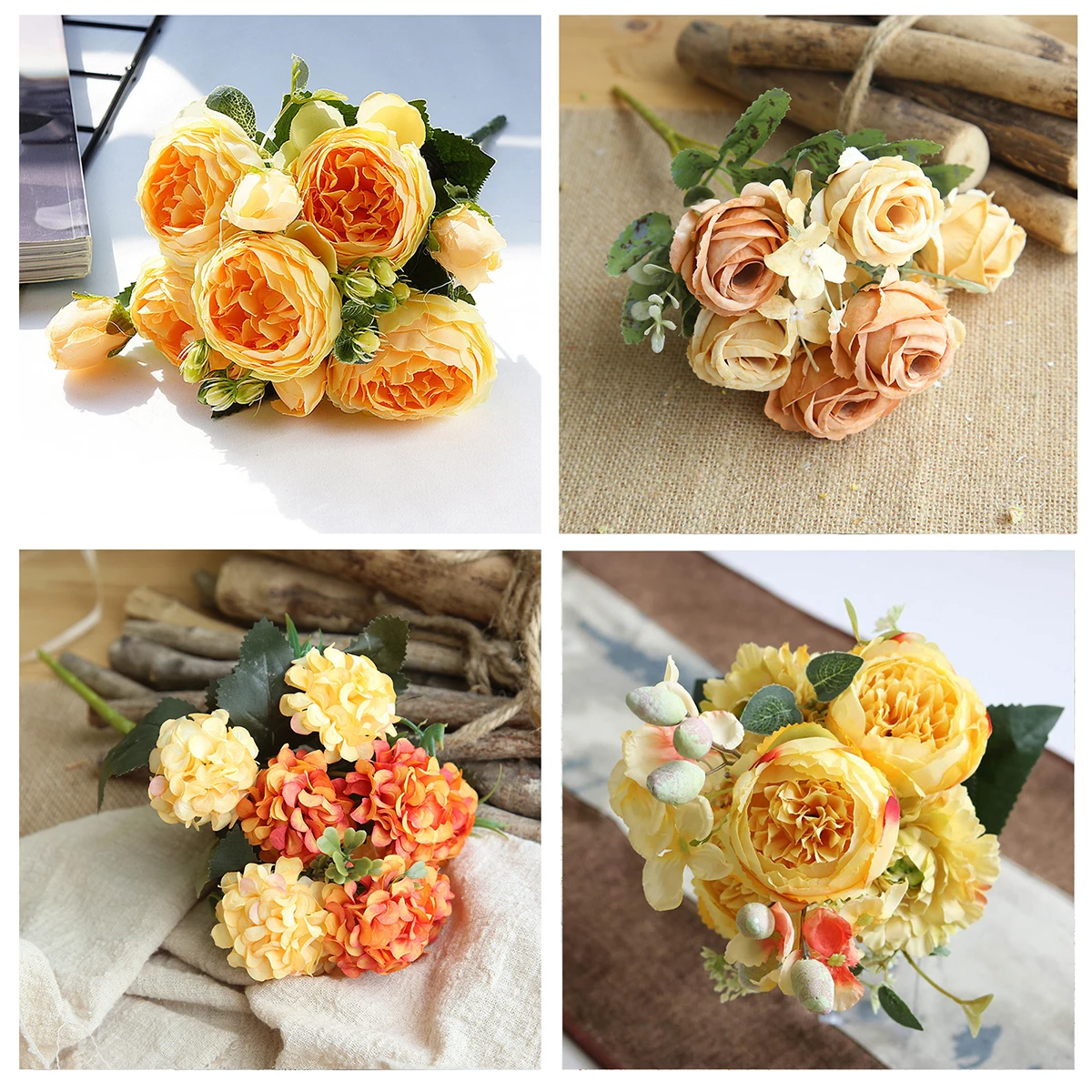 Yellow Artificial Roses Silk Fake Flowers Yellow Peony Artificial Flowers 1 Bouquet