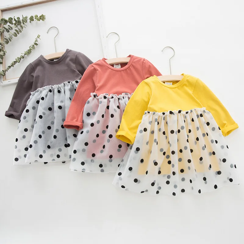 

Long Sleeve Girls Dress 2019 Autumn Cute Kids Dresses For Girls Dot Mesh Children Clothes Cotton Vestido Infantil