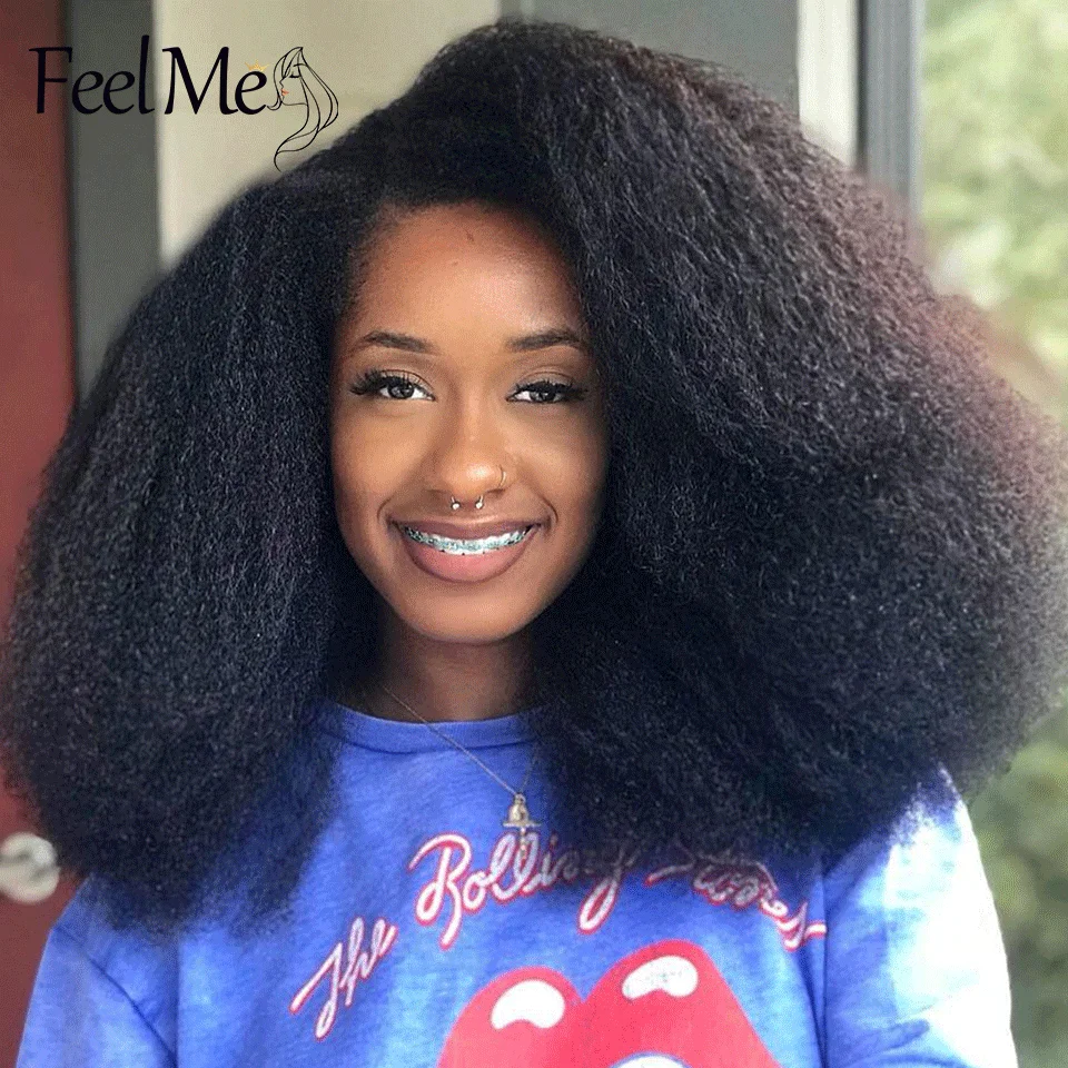 Feel Me Yaki Straight Short Afro Kinky Curly Wig Synthetic Wigs For