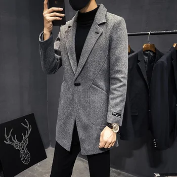 

2019 new winter Korean version of the self-cultivation handsome trend young woolen coat in the long windbreaker jacket men