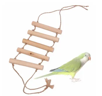 

Pet Birds Parrot Swing Toys Climbing Ladder Wooden With Hemp Rope
