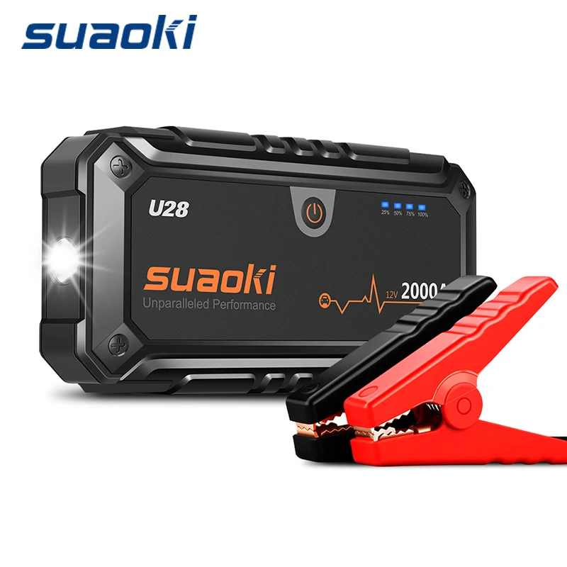 Suaoki U28 пусковое устройство 2000A пиковый ток USB power Bank светодиодный фонарик перезаряжаемый умный аккумулятор зажимы для 12 В автомобиля и лодки