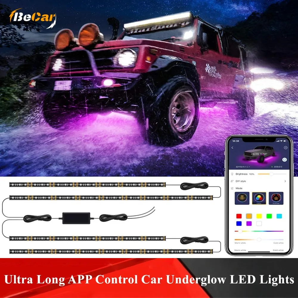 

IP 68 Waterproof App Control Sync to Music DC 12V Car Underglow LED Lights Exterior Car Atmosphere Lights with Ultra Long Strips