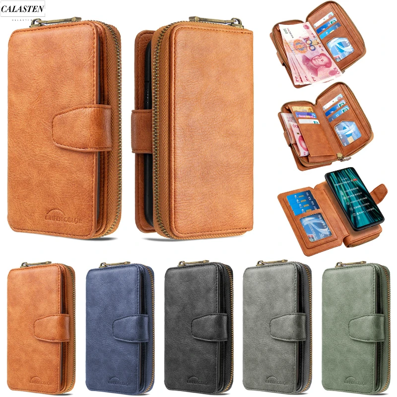 Wallet Case For MI 9 Redmi Note 7 8 9 Pro Max 8T 7A K20 Mi Note 10 CC9 Detachable Leather Zipper Magnet Flip Stand Covers Mujer